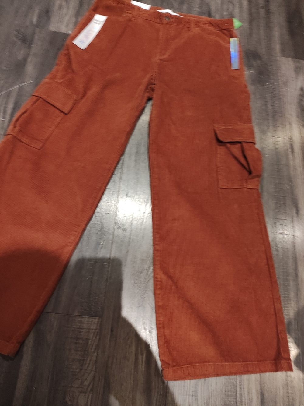 Tinseltown Rust Orange Wide-Leg Corduroy Cargo Jeans 15/32